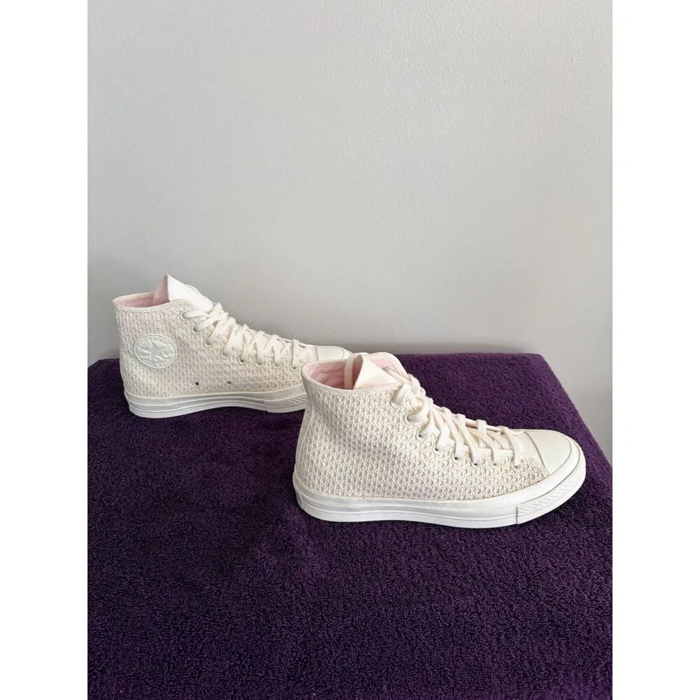 Converse Chuck 70 Hi Crochet Knit Sneakers Cream 9.5 Womens